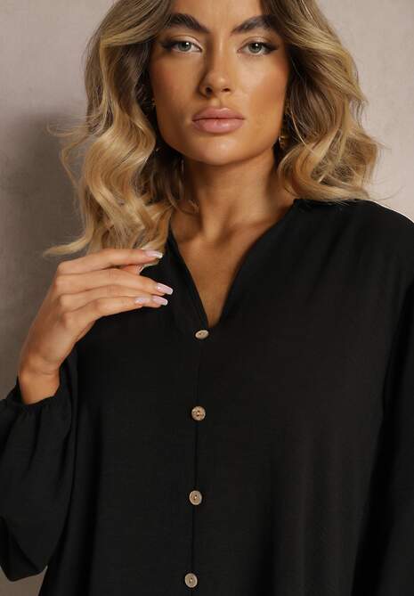 Czarna Pudełkowa Sukienka Oversize Ozdobiona Guziczkami Eudoratte