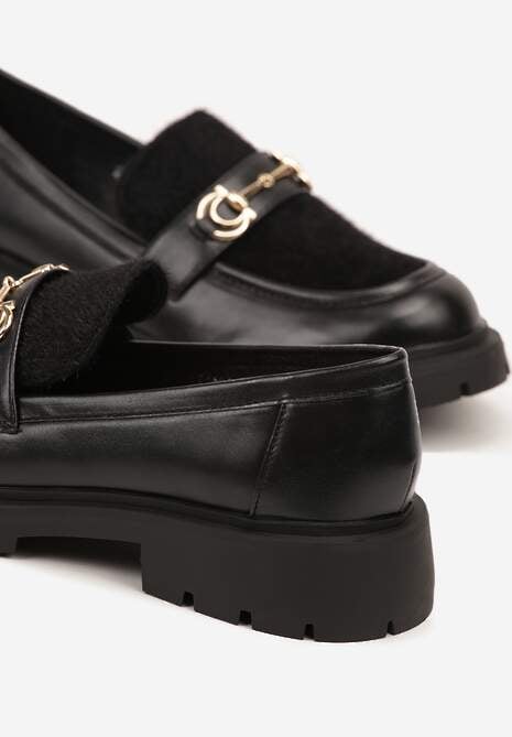 Czarne Mokasyny z Metaliczną Aplikacją Riluvia