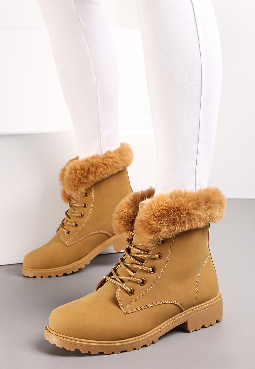 Brązowe Ocieplone Botki Trapery z Futerkiem Wokół Cholewki Atuval