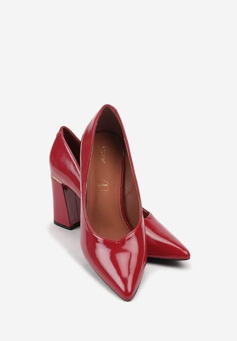 Czerwone Czółenka Lakierowane Vices na Słupku z Wkładką ze Skóry Naturalnej Modvire