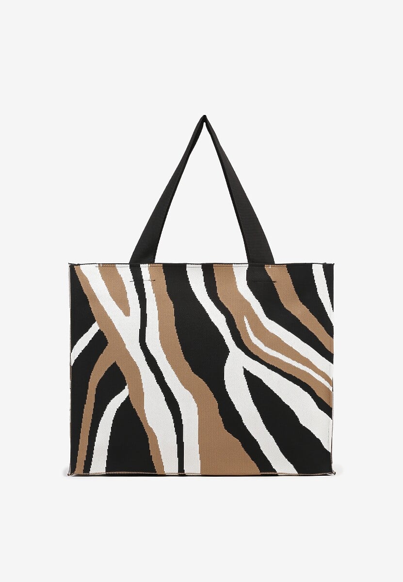 Beżowa Torebka Shopper w Nieregularne Paski Salinira