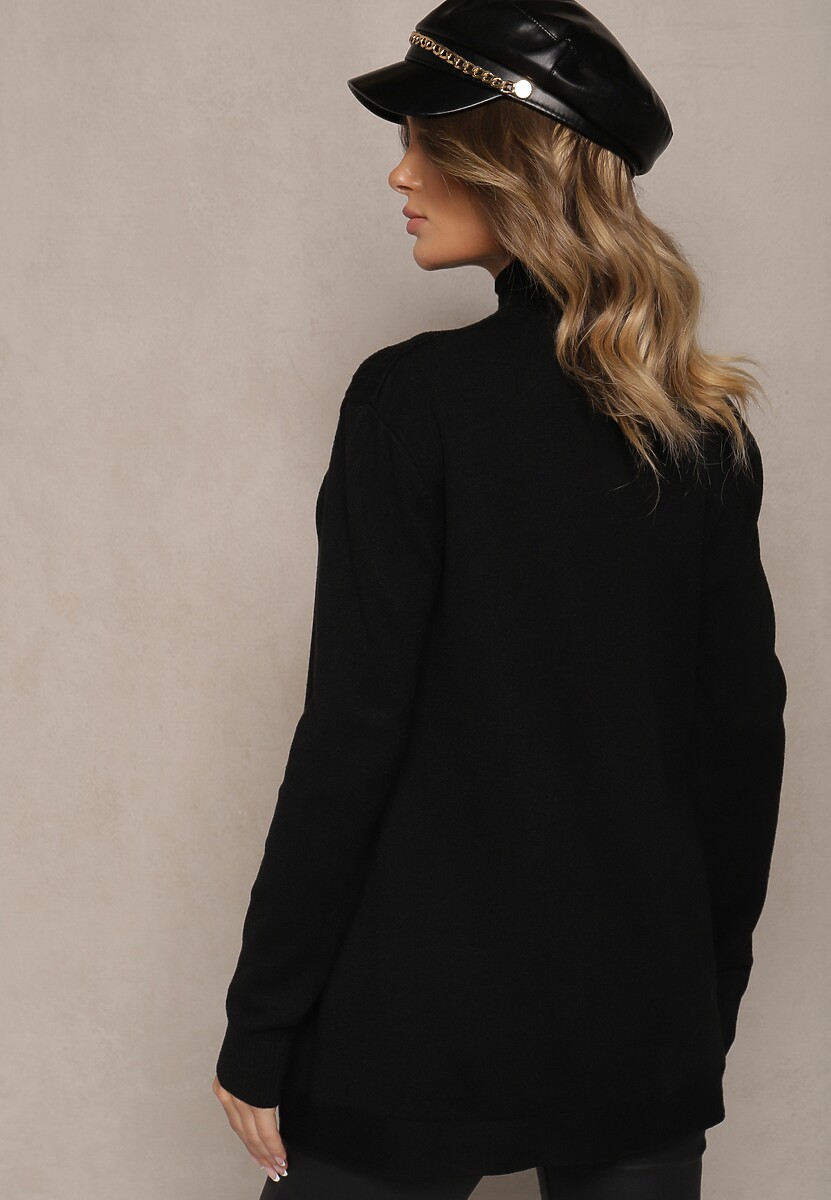 Czarny Sweter Półgolf z Bawełną i Kieszenią z Przodu Emittes