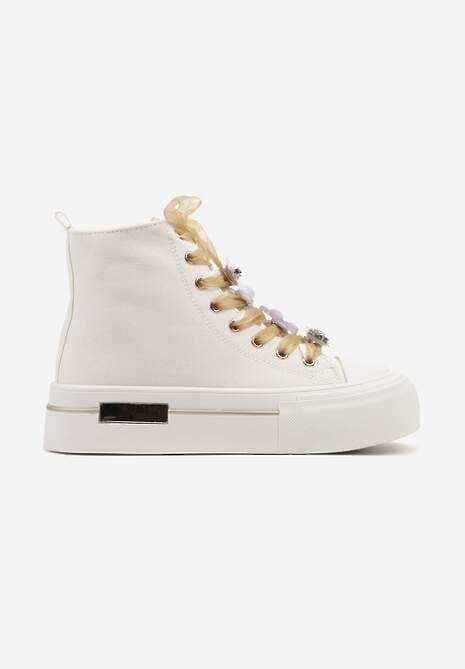Białe Trampki na Platformie z Wysoką Cholewką Ozdobione Cyrkoniami Fenvisa