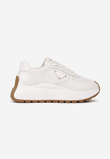 Białe Sneakersy Vices na Platformie Ozdobione Metaliczną Aplikacją Nelviera