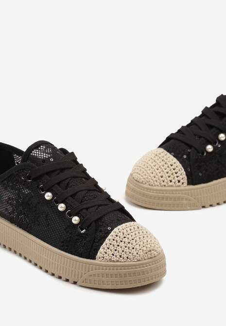 Czarne Ażurowe Trampki z Plecionką Ellisine