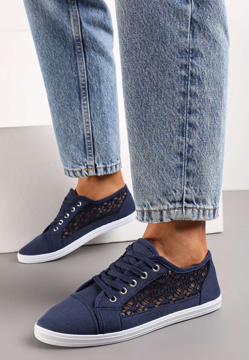 Granatowe Tenisówki z Ażurowymi Wstawkami Po Bokach Salessa