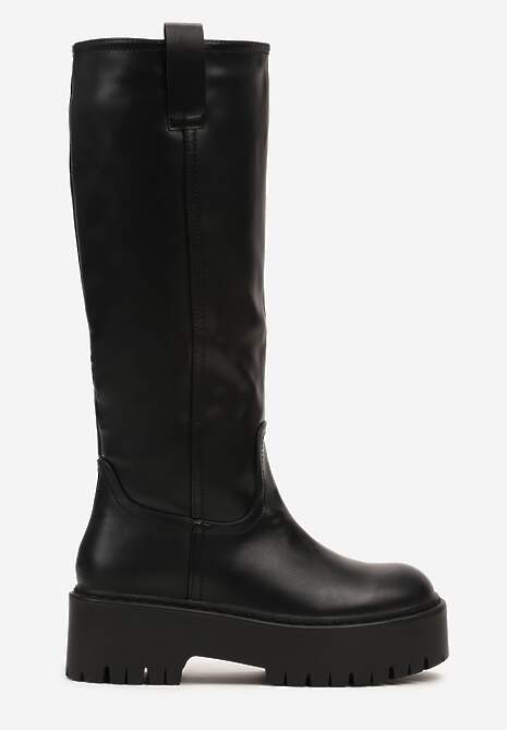 Czarne Minimalistyczne Kozaki na Platformie Kelieska