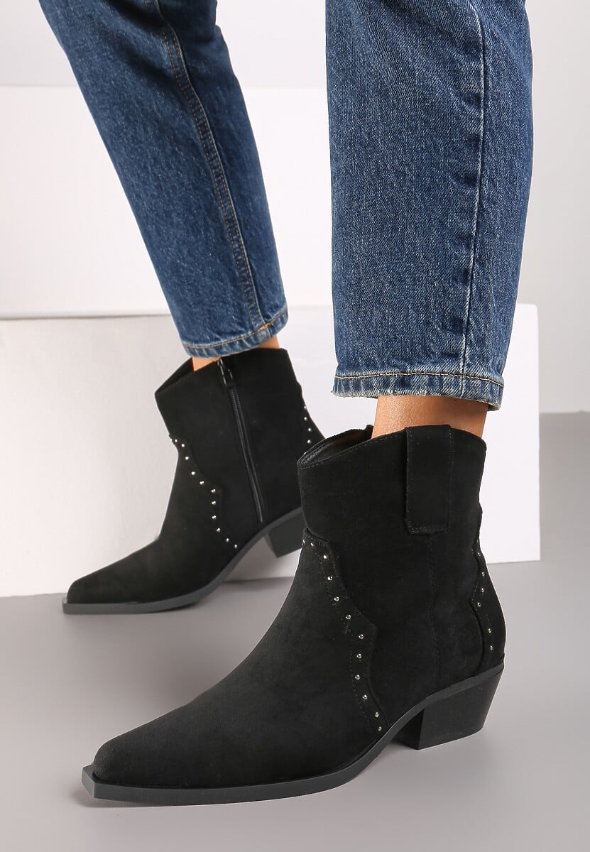 Brązowe Szpiczaste Botki w Stylu Kowbojskim z Nitami  Mevanta