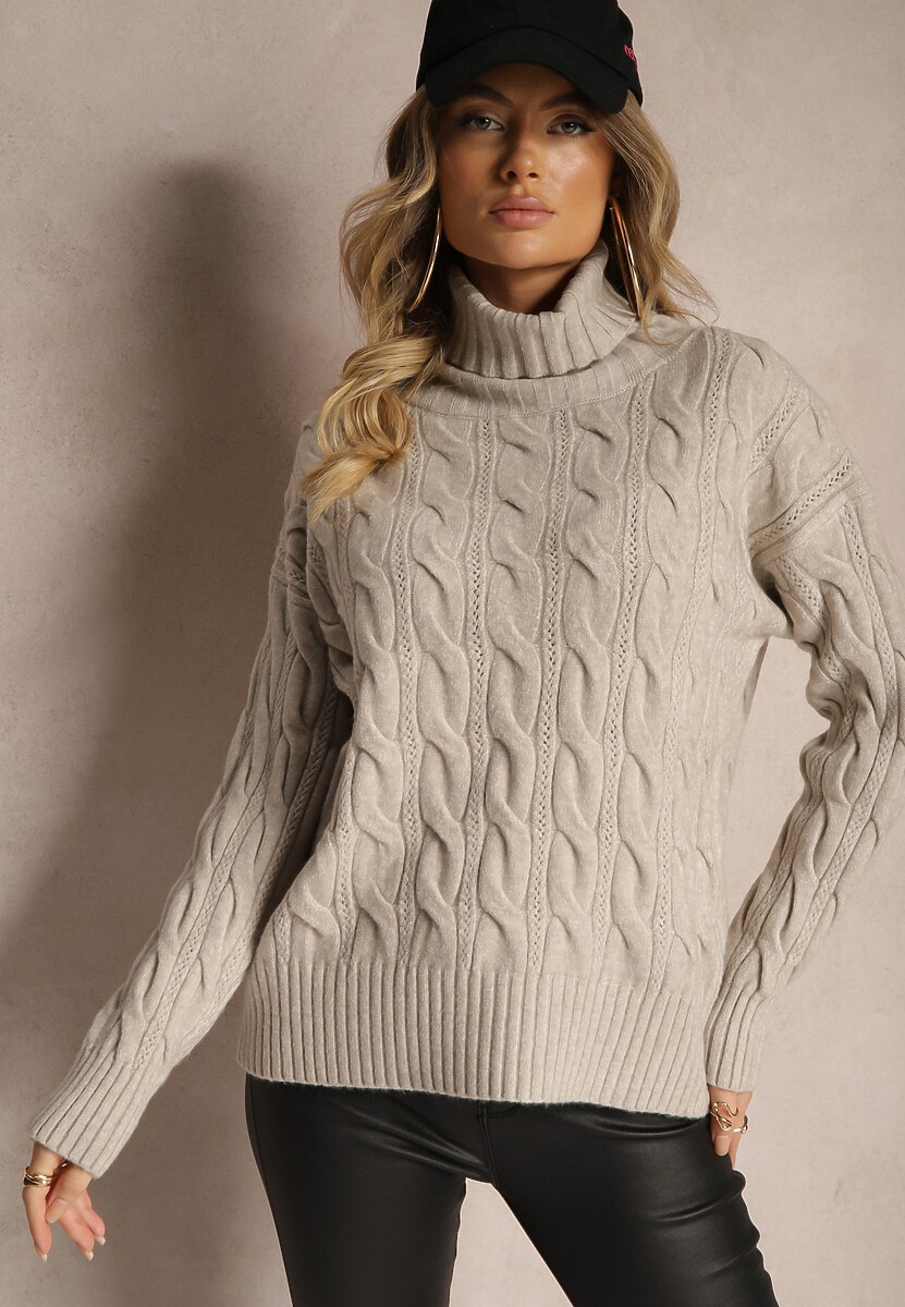 Jasnoniebieski Golf z Imitacją Splotu ze Ściągaczami Giovarella