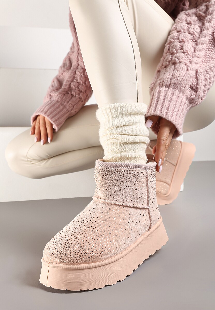 Różowe Płaskie Śniegowce z Ociepleniem Cyrkoniami i Przeszyciami Tamivea