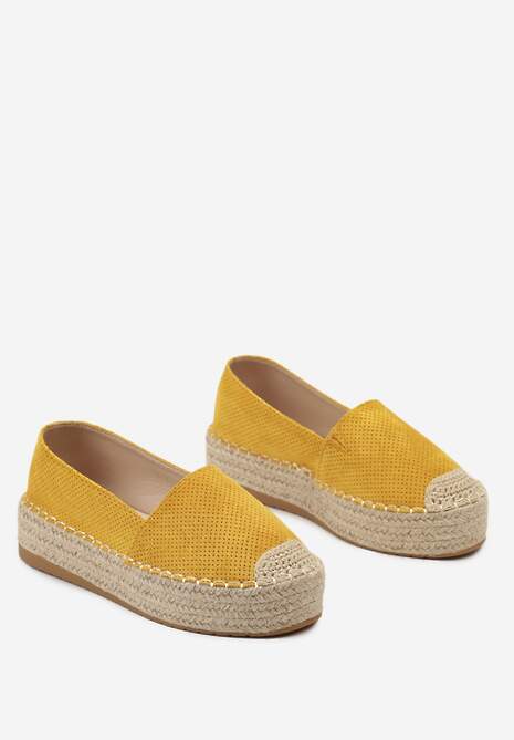Żółte Casualowe Espadryle na Grubej Podeszwie Ozdobionej Plecionką Honorelle