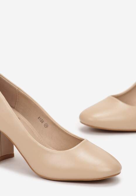 Beżowe Klasyczne Czółenka na Słupku Mogha