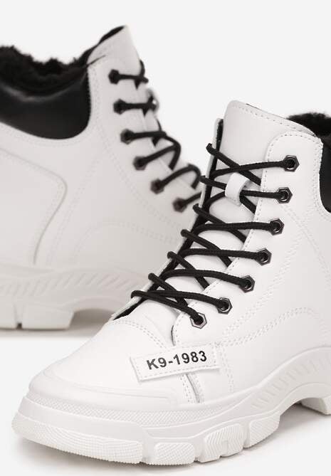 Białe Wiązane Traperki na Grubej Podeszwie Mibraces