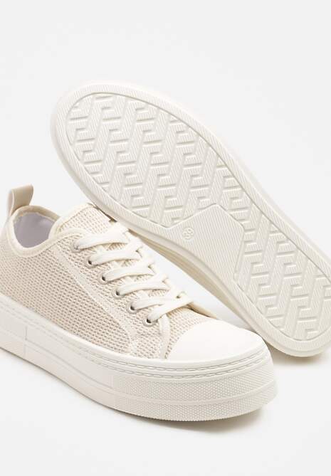 Beżowe Trampki na Platformie Ozdobione Plecionką Ronliera