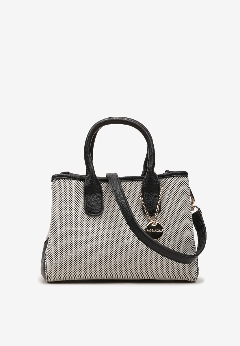 Czarno-Biała Torebka ze Wstawkami z Ekoskóry i Metalicznymi Detalami Kashia