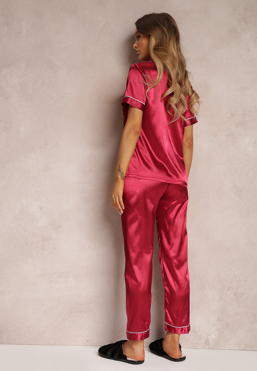 Bordowy Komplet Piżamowy Hekinca