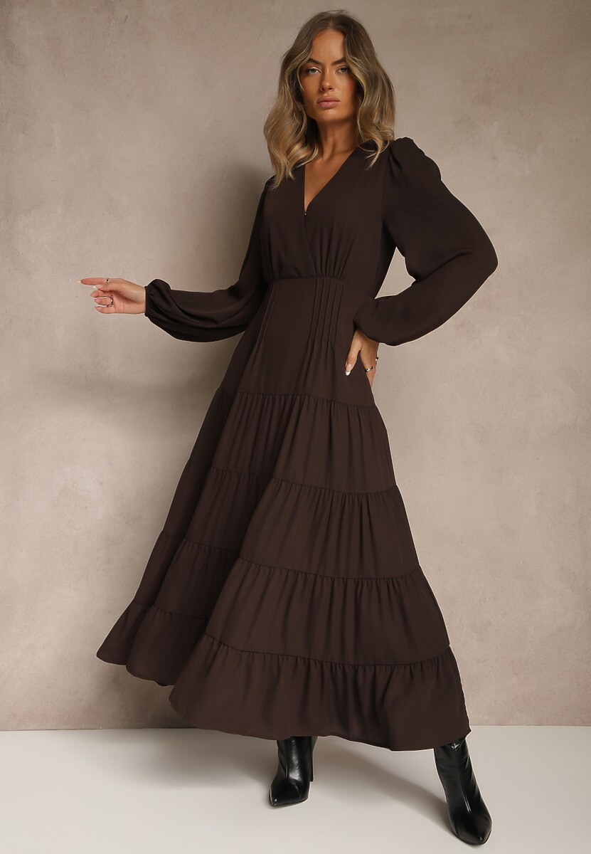 Czarna Kopertowa Sukienka Vices o Rozkloszowanym Kroju Resvima