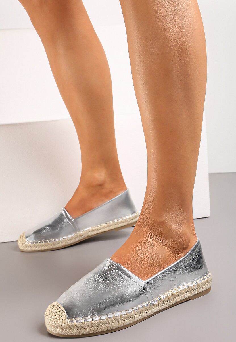 Czarne Metaliczne Espadryle Ozdobione Plecionką na Nosku i Podeszwie Mareolle