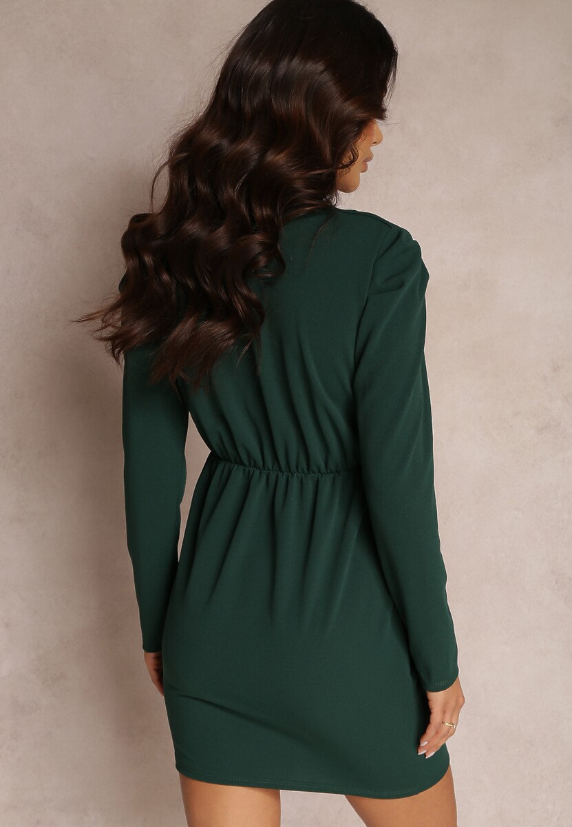 Ciemnozielona Sukienka Kopertowa z Długim Rękawem Nosso