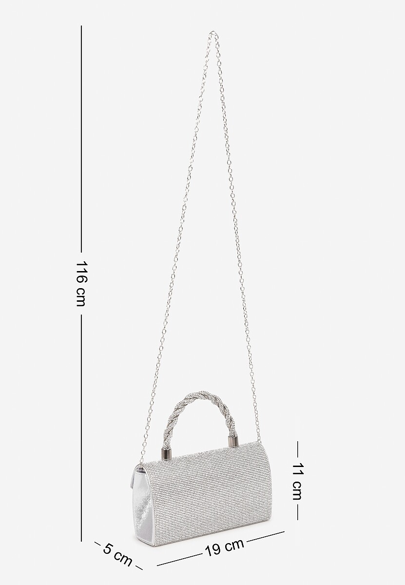 Srebrna Cyrkoniowa Torebka Kopertówka Zapinana na Magnes z Rączką i Łańcuszkiem Alatia