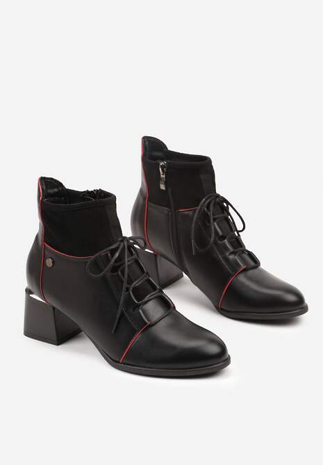 Czarne Botki Vices Typu Trzewiki na Słupku z Ozdobnymi Przeszyciami Nisatte