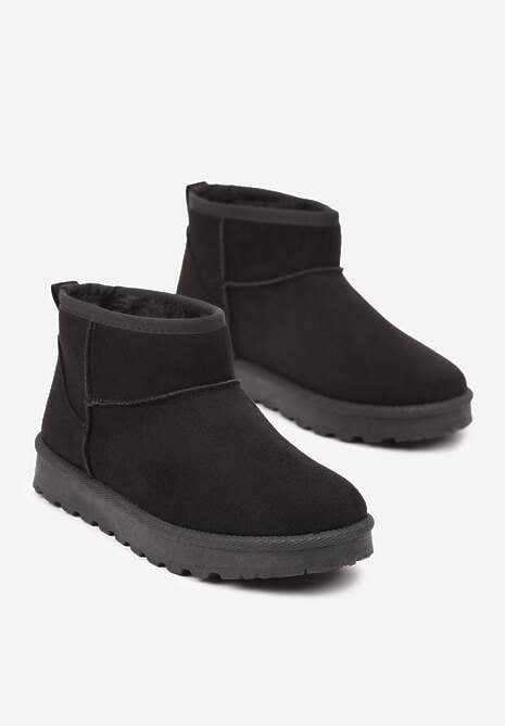 Czarne Casualowe Ocieplane Śniegowce na Płaskiej Podeszwie Emelunetta