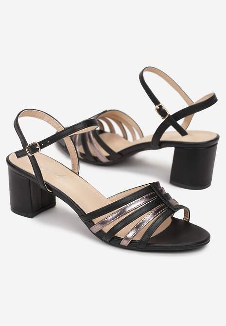 Czarne Sandały na Słupku Dodyn