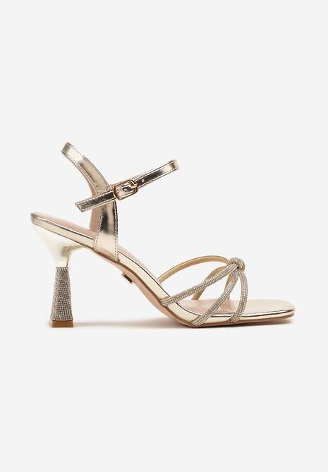 Złote Sandały na Stożku Vices z Cyrkoniami Tirnellis