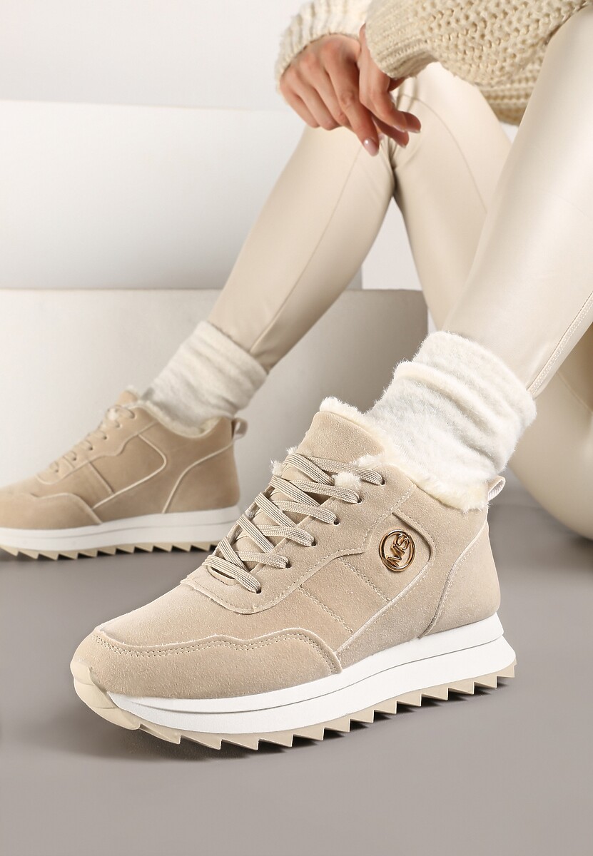 Szare Ocieplane Sneakersy na Platformie Appopis