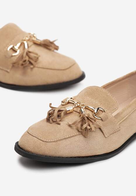 Beżowe Mokasyny na Płaskiej Podeszwie z Chwostami Aniaya