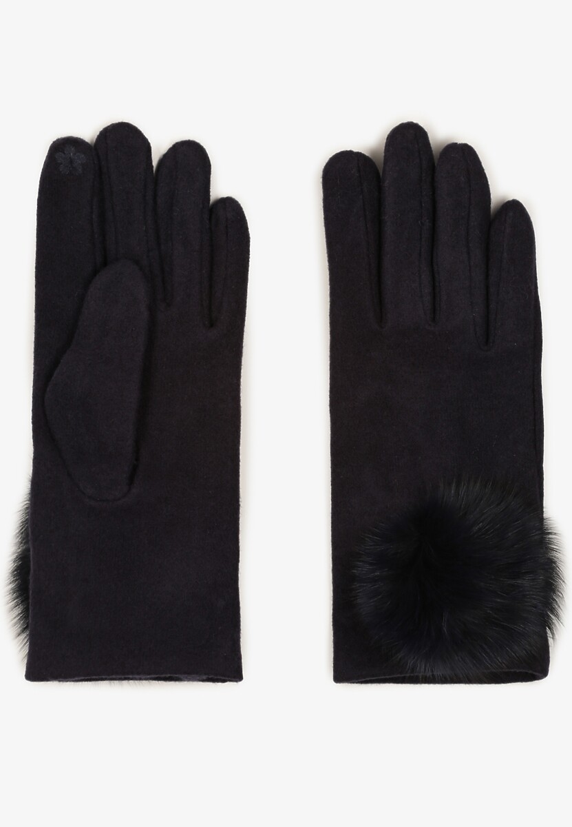 Bordowe Rękawiczki z Bawełną Ozdobione Futrzanym Pomponem Nadelina