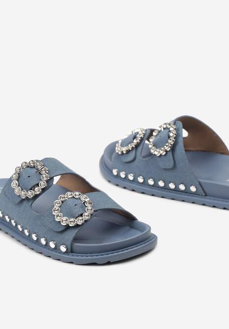 Niebieskie Klapki Ozdobione Nitami i Cyrkoniami na Sprzączkach Tsunade