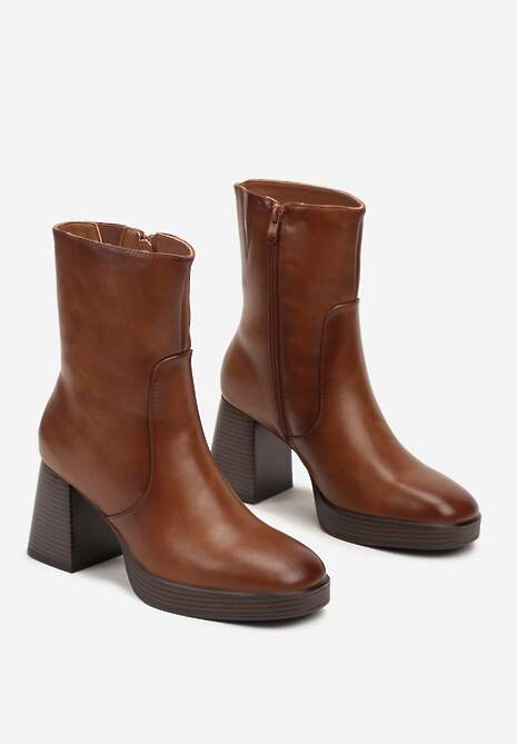 Brązowe Ocieplane Casualowe Botki na Słupku Verinnda
