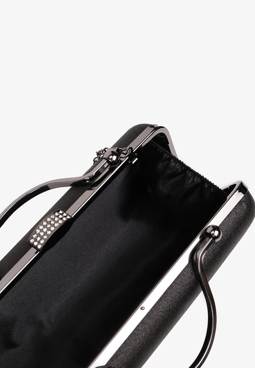 Czarna Wieczorowa Torebka z Rączką Wykończona Cyrkoniami i Łańcuszkiem Fenagia