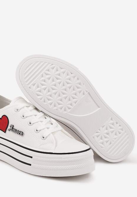 Białe Trampki na Grubej Podeszwie z Aplikacją i Napisem Eheria