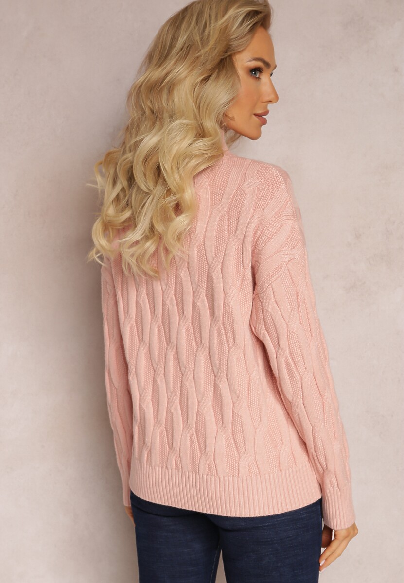 Różowy Golf o Klasycznym Fasonie z Modnym Splotem i Ściągaczami Franka