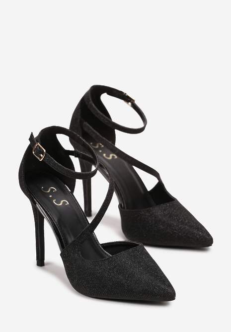 Czarne Połyskujące Sandały na Szpilce ze Szpiczastym Noskiem Serfina