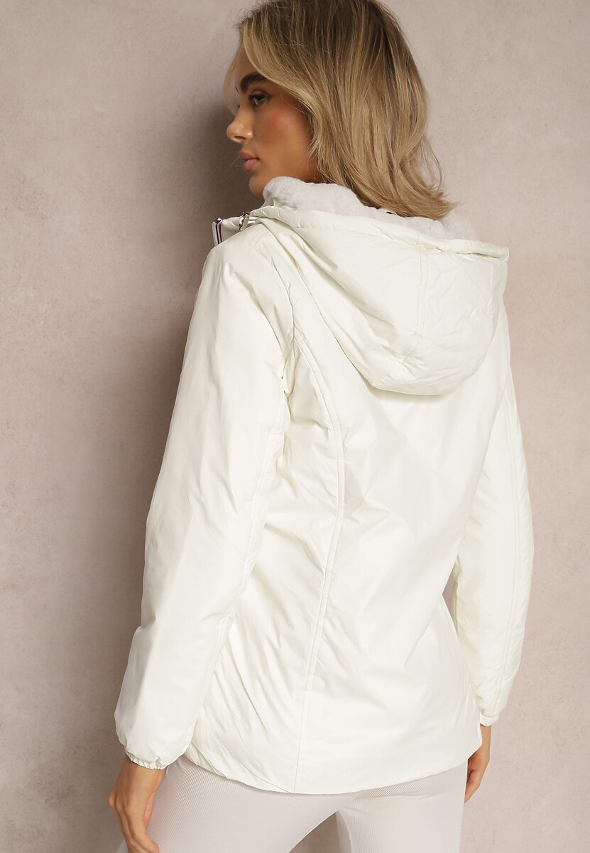 Biała Ocieplona Kurtka z Kapturem o Taliowanym Kroju Nivasha