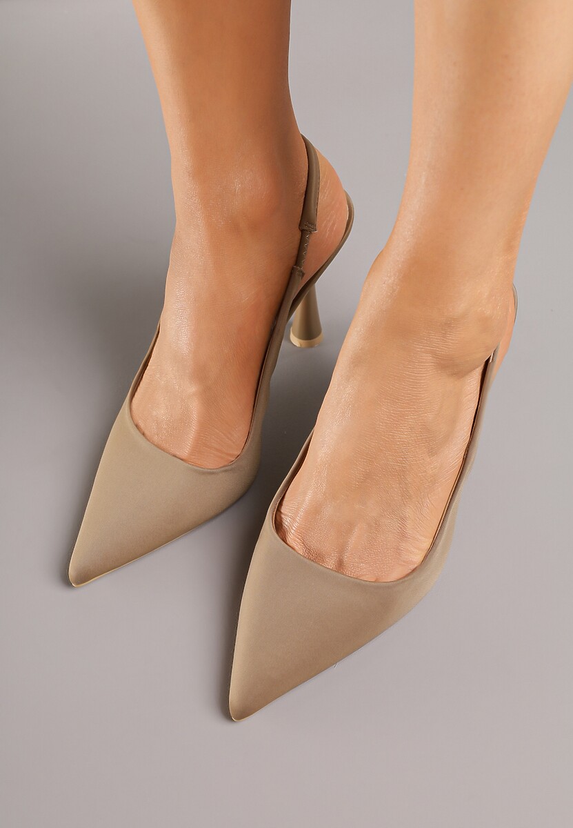 Ciemnobeżowe Sandały ze Szpiczastym Noskiem Jolaia