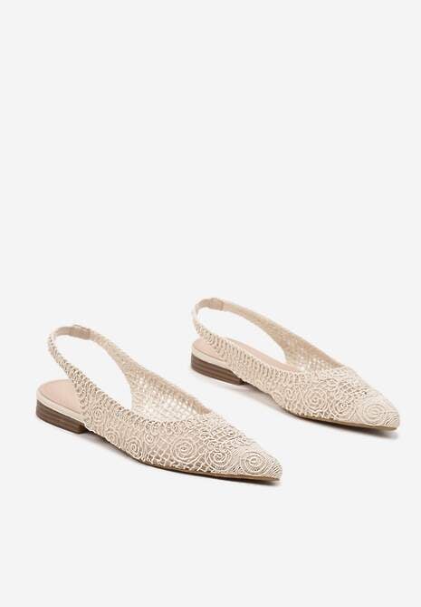 Beżowe Ażurowe Sandały Slingback ze Szpiczastym Noskiem Eridoria