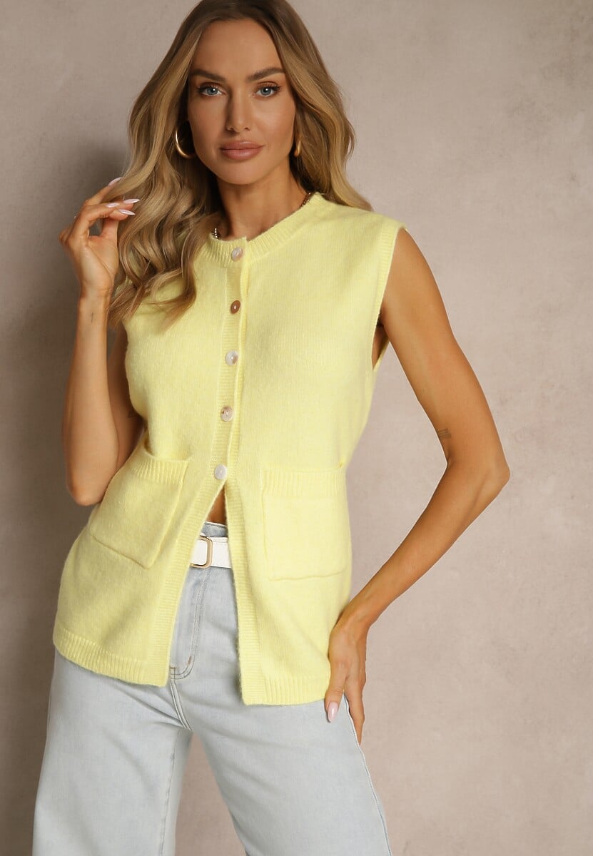 Różowa Sweterkowa Kamizelka z Wełną na Guziki Haliriela