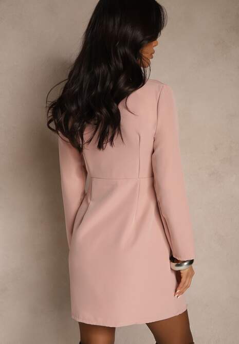 Różowa Sukienka Mini w Stylu Marynarki z Długimi Rękawami Tansiwia