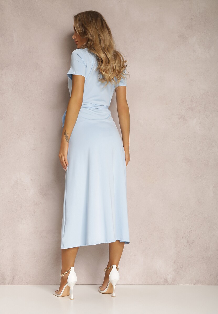 Jasnoniebieska Sukienka Koszulowa z Wiązanym Paskiem Asheila