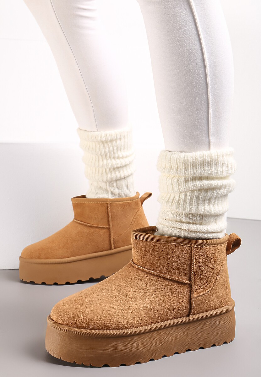 Brązowe Krótkie Śniegowce na Grubej Podeszwie Aranwen