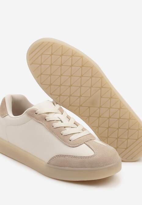 Beżowe Skórzane Sneakersy Ozdobione Perforacją Tulozi