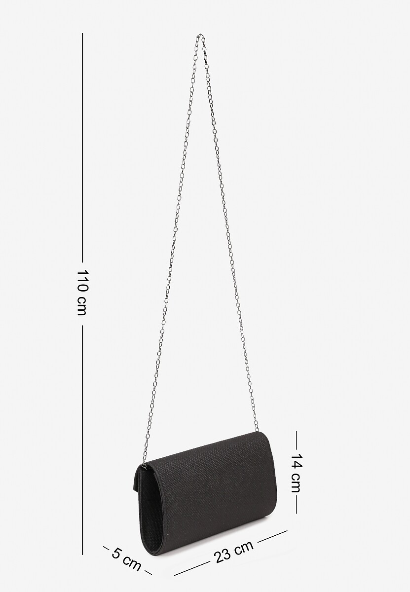 Czarna Torebka Kopertówka z Łańcuszkiem Zdobiona Brokatem i Aplikacją Pasanna