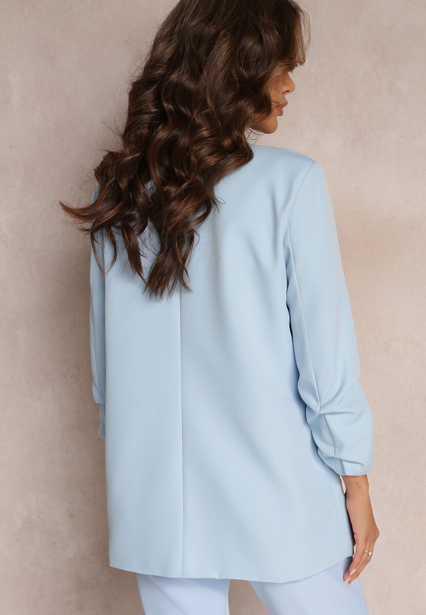 Jasnoniebieska Marynarka Niezapinana z Marszczonymi Rękawami Orolea