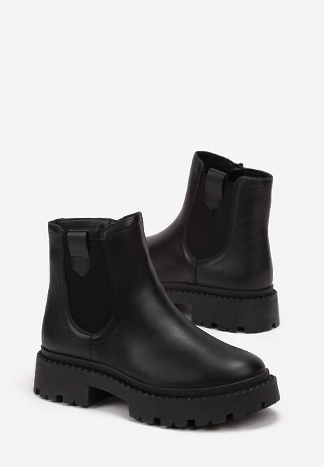 Czarne Botki Sztyblety na Grubej Podeszwie Liraelia
