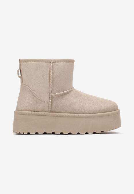 Beżowe Śniegowce za Kostkę na Platformie Ocieplane Futerkiem Divena