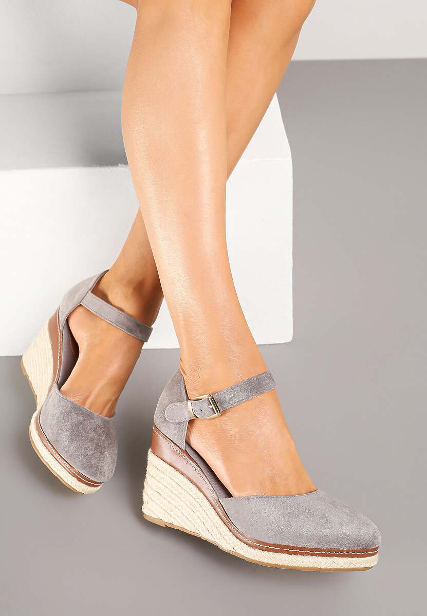 Beżowe Sandały na Plecionym Koturnie ze Sprzączką Catlinna